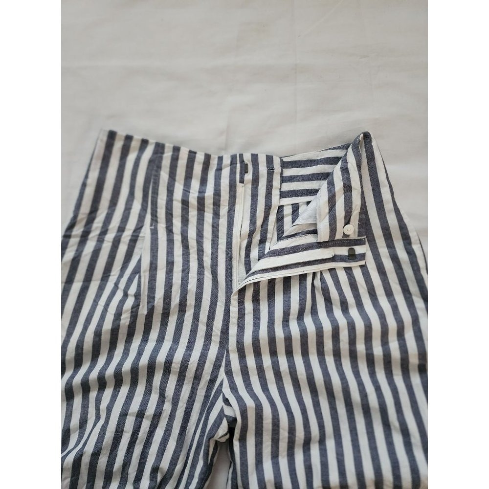 ZARA Women's Blue And White Striped Wide-Leg Pleated Cropped Pants Size Large - Picture 7 of 15